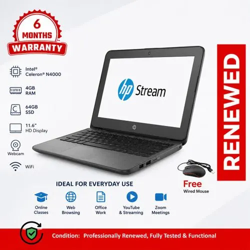 HP Renewed HP Stream 11 Pro G5 Laptop 4GB RAM 64GB SSD 11.6" HD Intel Celeron WiFi Webca…