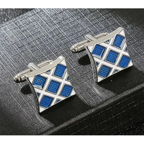 SZ Square White and Blue Cufflink