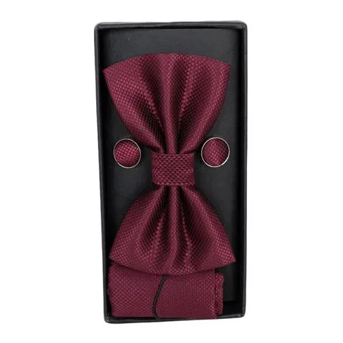 Maroon Wine Men's Bow Tie Drop/ Cufflinks Set
