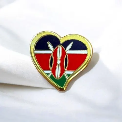 Gk Heart-Shaped Kenya Flag Lapel Pin – Gold Finish, Patriotic Love for Kenya Badge, Uniq…